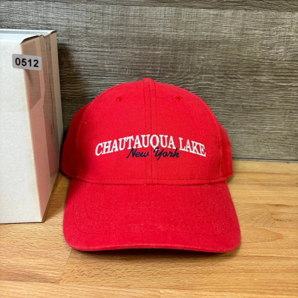 Chautauqua Lake Hat Cap Strap Back Red New York Baseball One Size‎ Adjustable